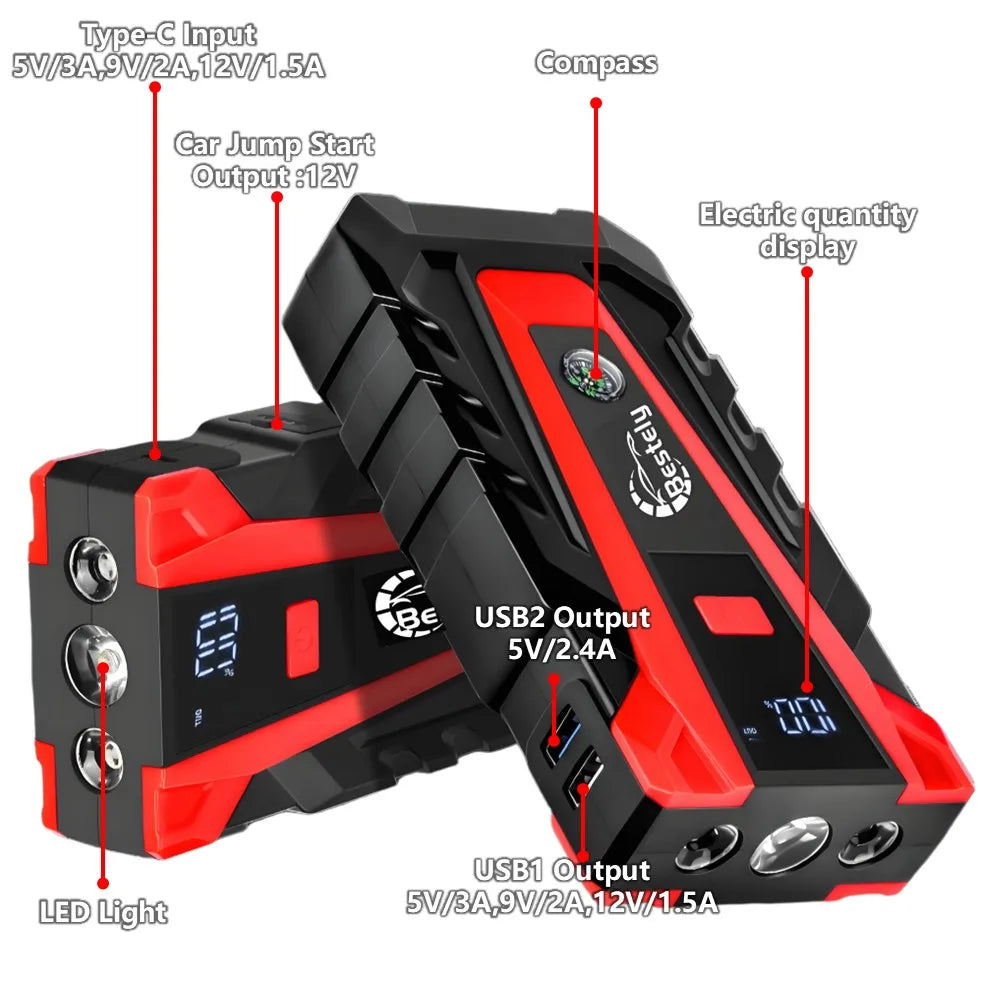 Portable Car Jump Starter,Universal 12V Car Battery Jump Starter with Jumper Cables,Multifunctional Power Bank with Flashlight