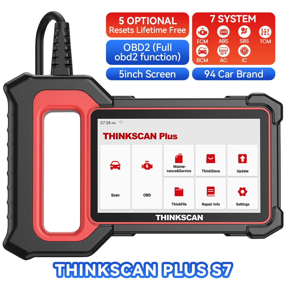 THINKCAR Thinkscan Plus S7 S4 OBD2 Auto Diagnostic Tool 28 Resets optional ABS ECM TCM SRS BCM System Car Scanner code reader