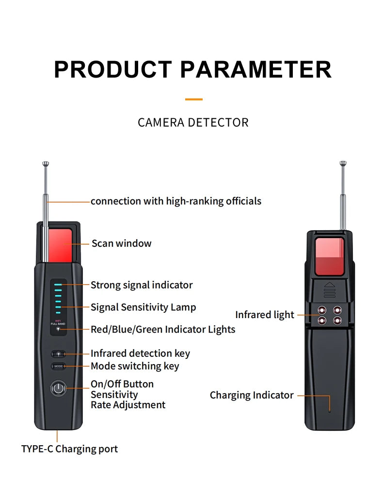 T011 Hidden Devices Detector Hotel Anti Candid Camera Detector Hunter GPS Bug Mini Camera RF Signal Scanner Camera Finder
