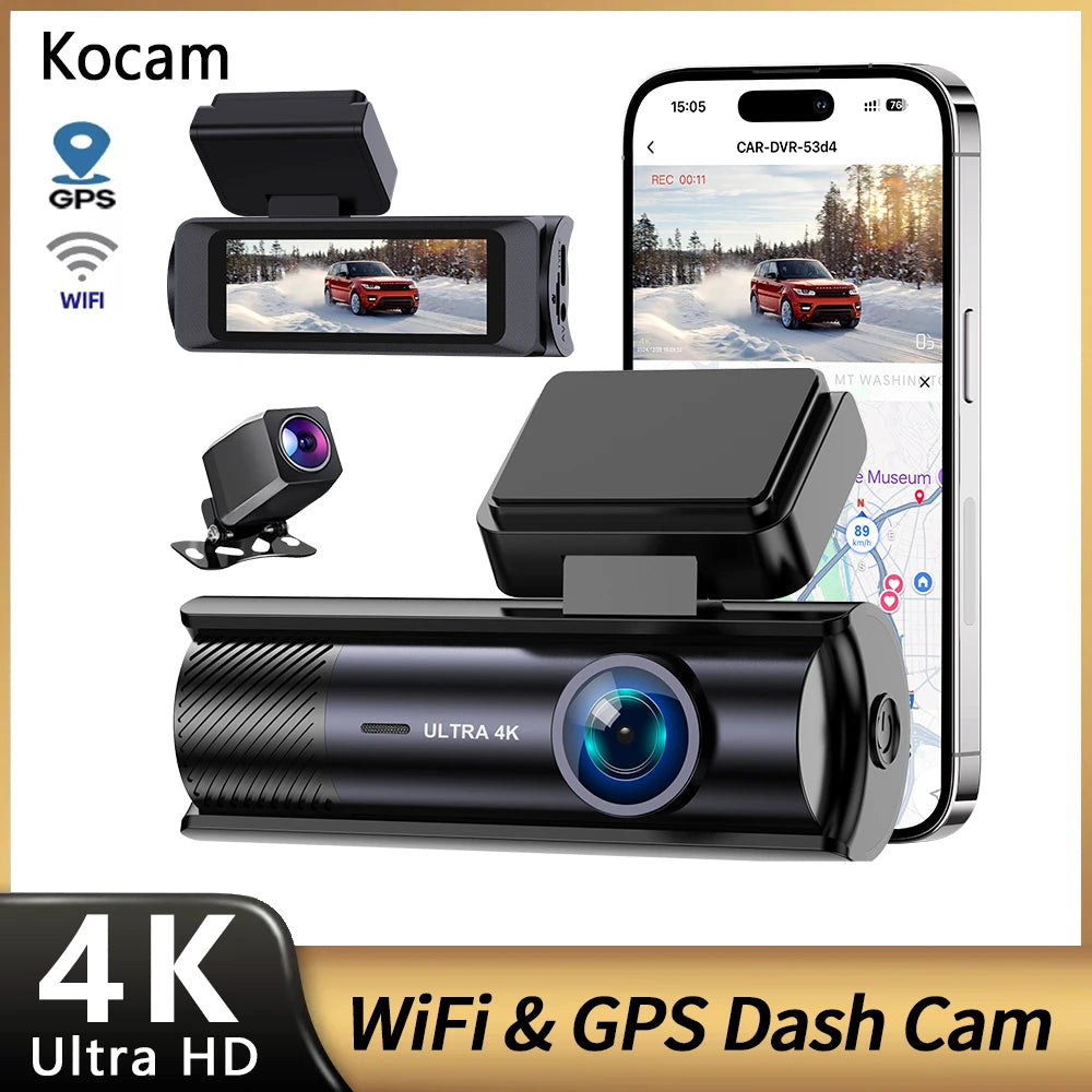 Dual Lens Dash Cam For Car Camera 4K Video Recorder WIFI GPS Car DVR Front and Rear View Camera Night Vision Car Accessories