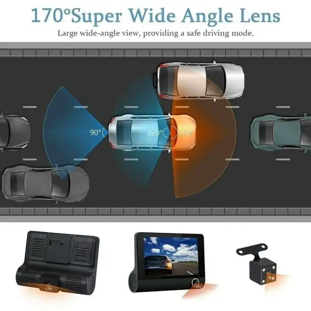 Car DVR 3 Cameras Full HD 1080P Dual Lens Car DVR Camera 4.0 inch LCD Screen with 170 Degree Rear View Loop Recording