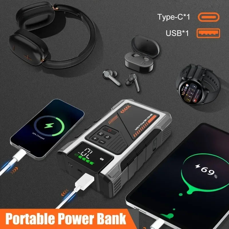 10000mAh Jump Starter Power Bank 12V Car Battery Booster Power Bank with Air Pump Jump Box  Emergency Start-up Power Supply