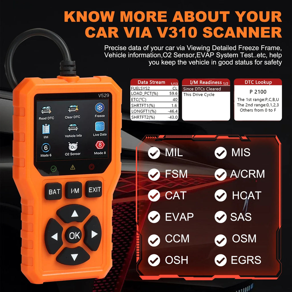 Car OBD2 scanner diagnostic tool is a comprehensive car code reader and engine fault scanner suitable for all vehicles