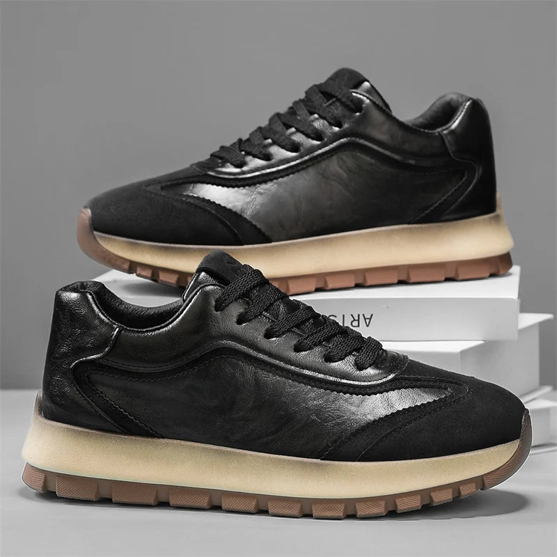 New solid-color sports shoes - Men's genuine leather low-top slip-on covered driving shoes - Sports shoes - Excellent comfort