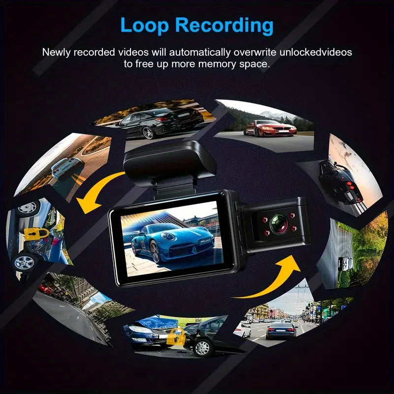 3 Inch 1080P Dual Lens Dash Cam For Cars, Front And Inside Full HD 1080P Car Camera With Loop Recording Night Vision Wide Angle