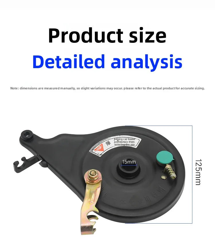 Electric scooter with 110-volt motor and integrated rear brake, electric motorcycle drum brake, tensioning assembly.