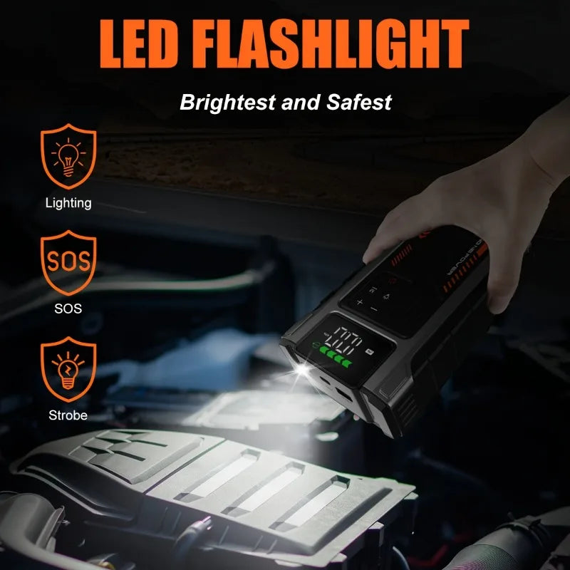 10000mAh Jump Starter Power Bank 12V Car Battery Booster Power Bank with Air Pump Jump Box  Emergency Start-up Power Supply