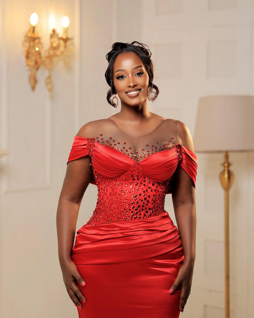 Aso Ebi Style Red Mermaid Evening Dresses Custom Beaded Taffeta Black Women Wedding Guest Dress African Birthday Shoot Dress