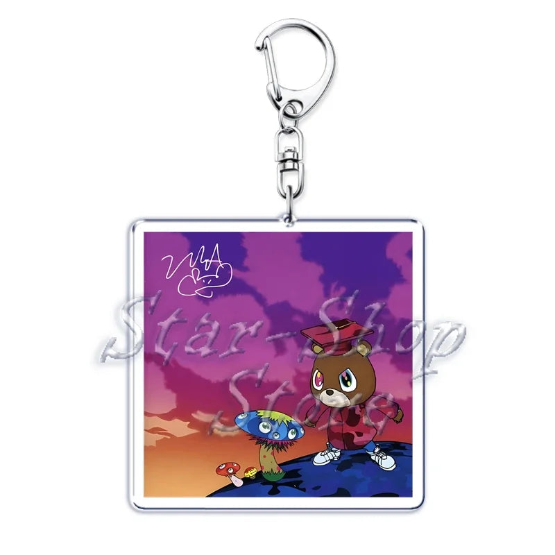 Popular Rapper YE Keychains for Accessories Bag Graduation Kanye Dropout Bear Key Chain Keyring Jewelry Fans Friends West Gifts