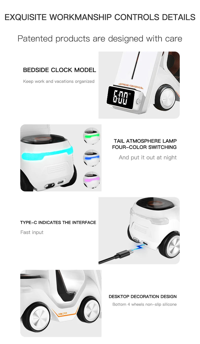 Wireless Charger 4 in 1 Forklift Design Fast Charging Dock with Alarm Clock Time For iPhone/iWatch/AirPods Pro