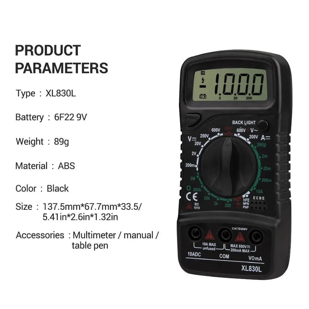 XL830L Digital Multimeter, Esr Meter, Automotive Electrical Testers, Dmm Transistor, Peak Meter, Capacitance Meter