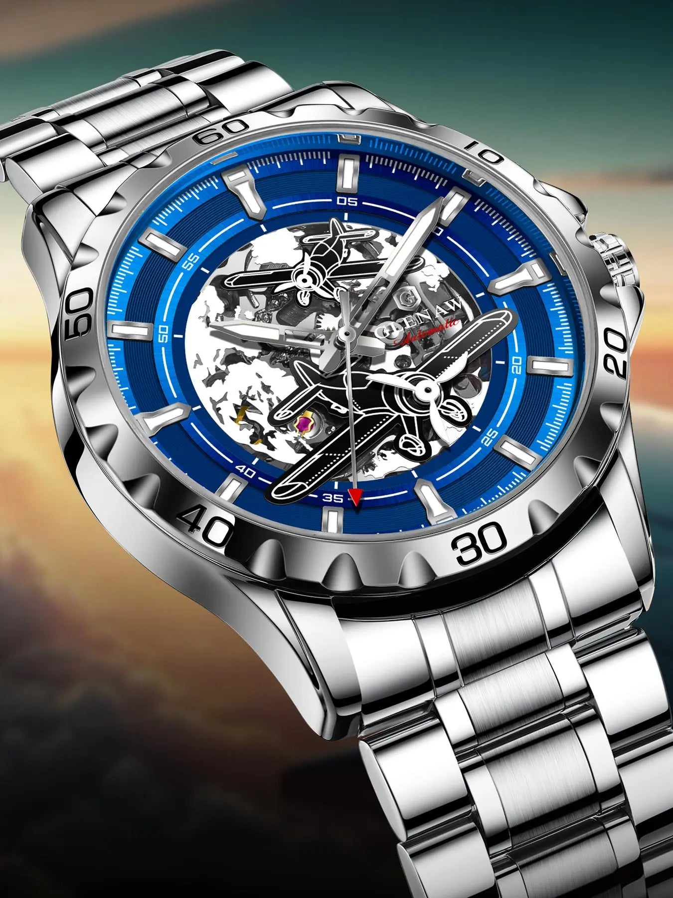 Glenaw Aircraft fully automatic mechanical men's watches, multi-color, trendy and fashionable personalized top brand watches