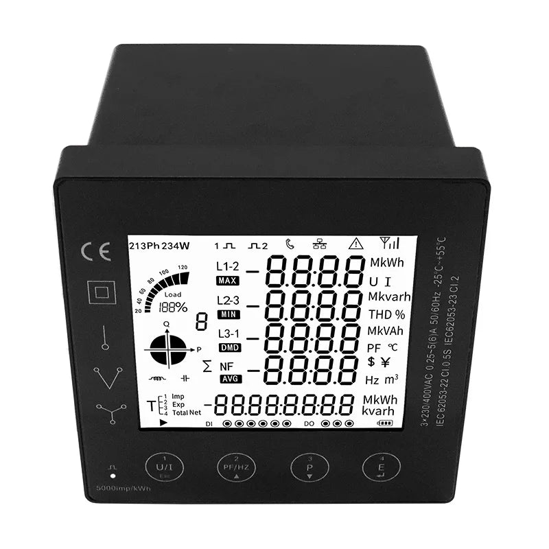Multi-function Power Panel 3 Phase Energy Meter Smart Multi-Rate 96*96mm RS485 Modbus RTU With Current Transformer 5A CT Connect