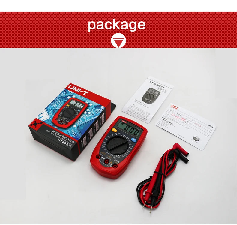 UNI-T  Pocket Digital Multimeter UT33D Resistance Tester Ammeter Voltmeter High Precision Mini Multifunction Universal Meter