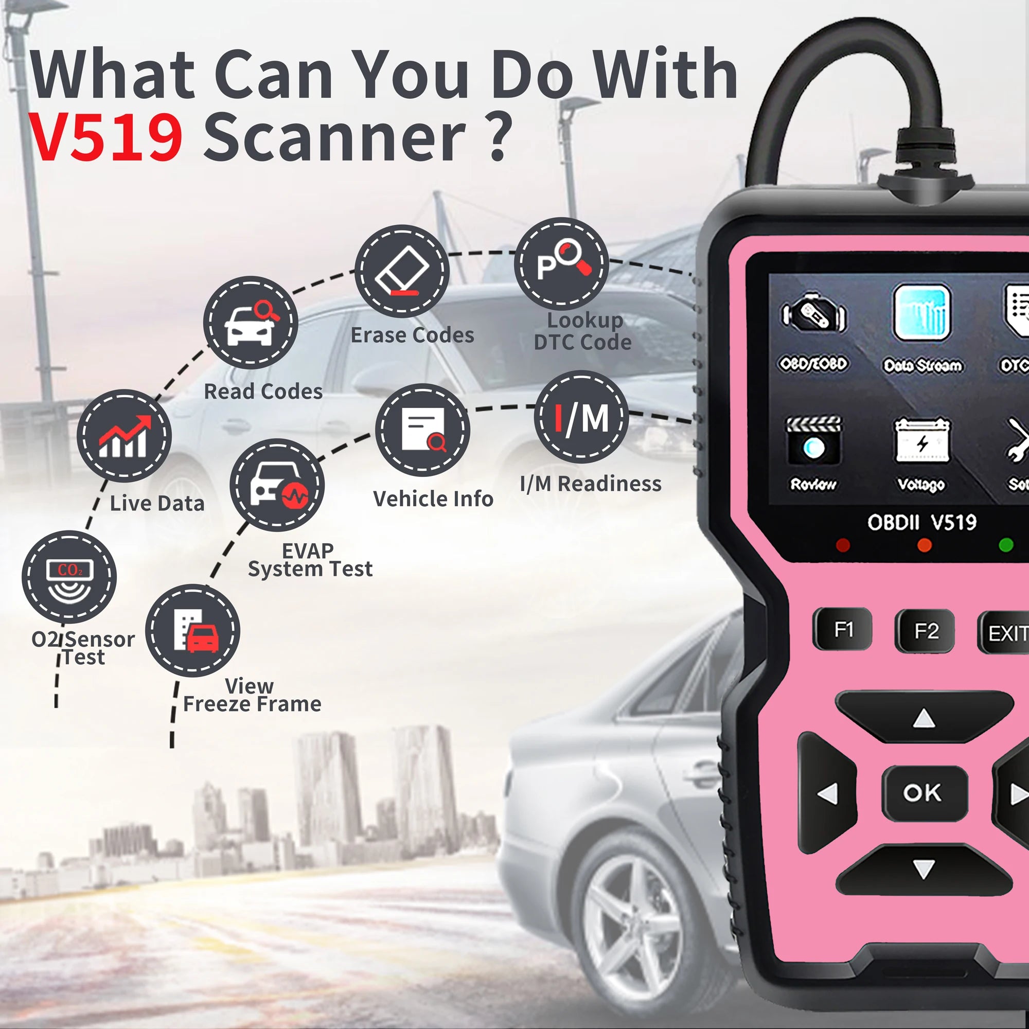 V519 Car Diagnostic Scanner - 10-Second Fast Fault Code Reader, Suitable for 99% of Vehicles (Obd2/Eobd), Easy to Operate for Mechanics, Single-Click Diagnostics, Multi-Language Support, Suitable for Home Garages and Auto Rep