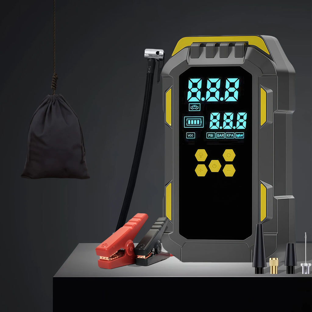 Portable Car Jump Starter with Air Compressor - 12V Emergency Power Bank for Vehicle Battery Boost, Fast Inflation for Tires