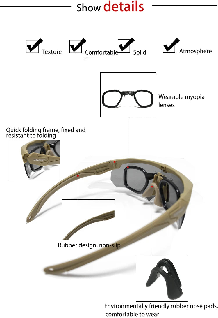 Tactical Glasses With Myopia Frame Sports Airsoft Hunting Mountaineering Goggles Shooting Military Equipment Sunglasses