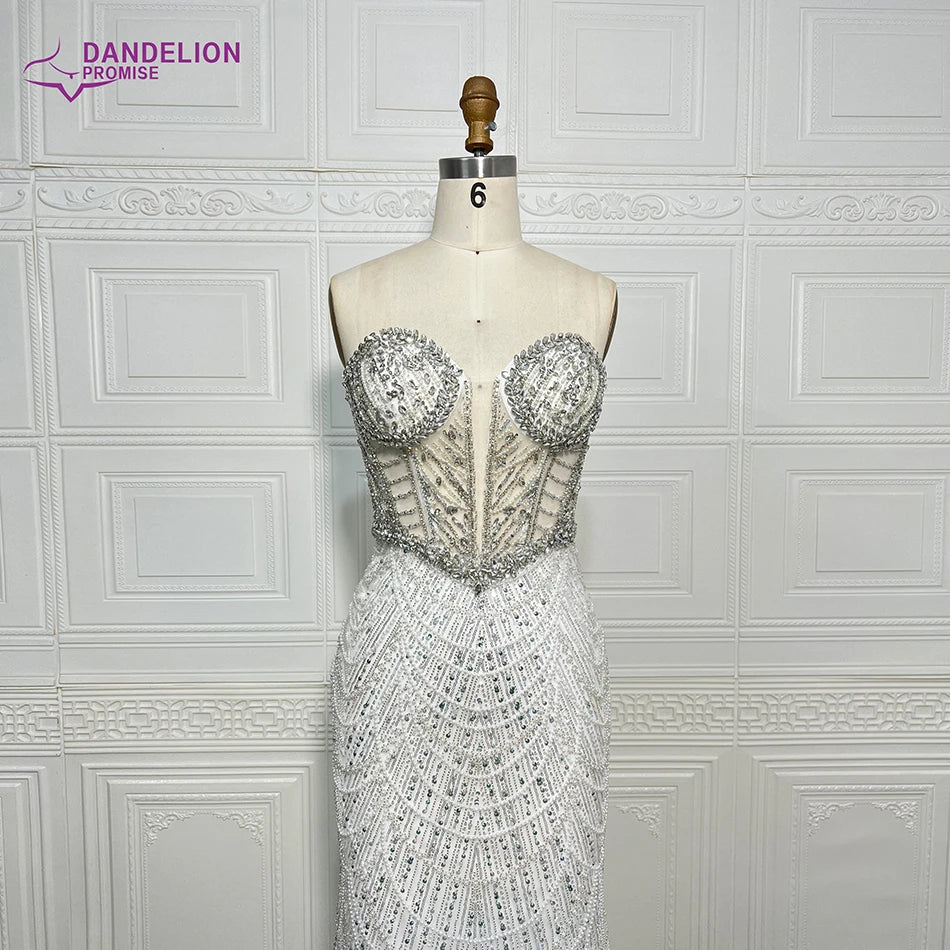 Eelgant Strapless Mermaid 2024 Evening Night Dress for Women Luxury Beads Design Arabic Formal Prom Wedding Party Gowns