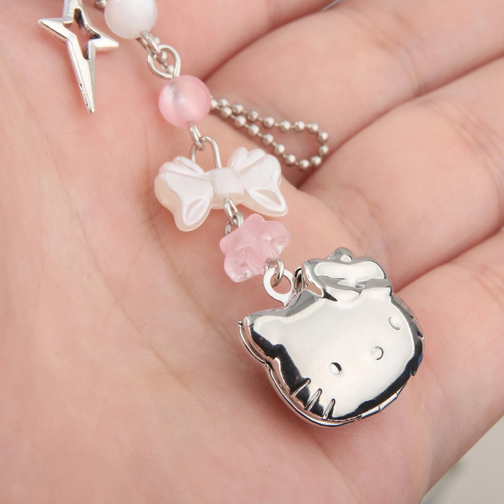 Kawaii Cat Bowknot Star Charm Phone Chain Cute Cartoon Kitty Pendant Keyring Bag Keychain Cosplay Props Jewelry Gift