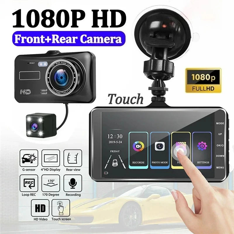 Dual Lens 1080P HD for Cars 4inch Touch Screen Dash Cam Car DVR Video Recorder Front and Rear View Camera for Vehicle Black Box
