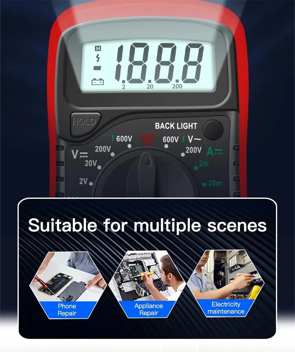 Digital Multimeter AC/DC Ammeter Volt Ohm Multimetro Tester Meter With Thermocouple LCD Backlight Portable