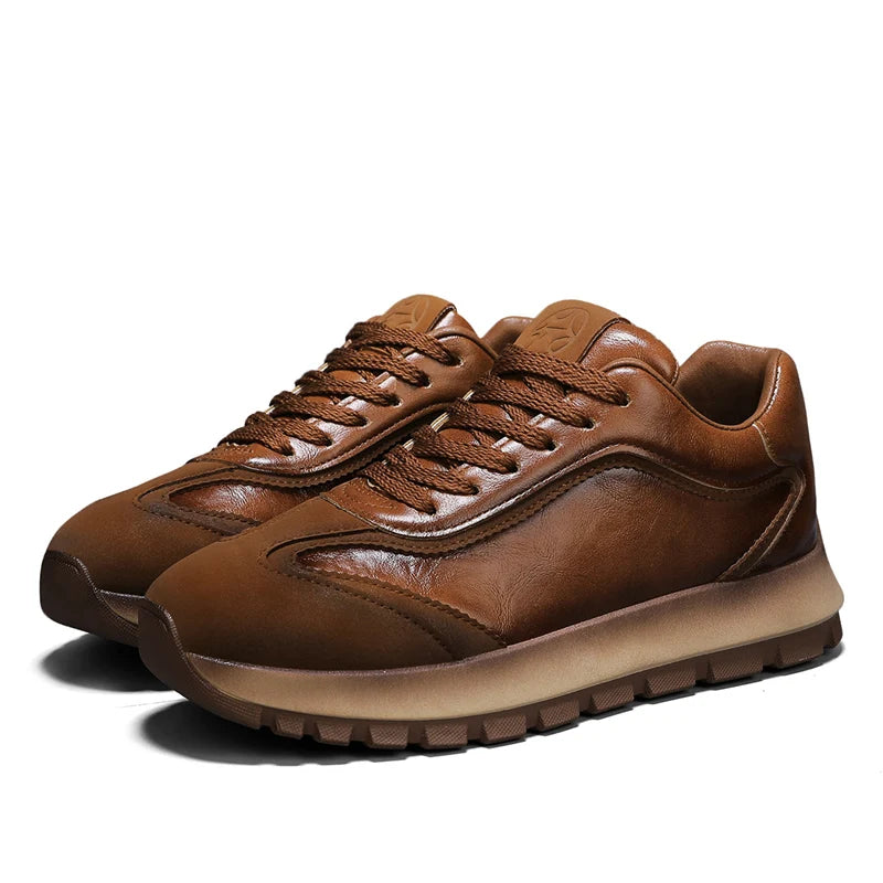 New solid-color sports shoes - Men's genuine leather low-top slip-on covered driving shoes - Sports shoes - Excellent comfort