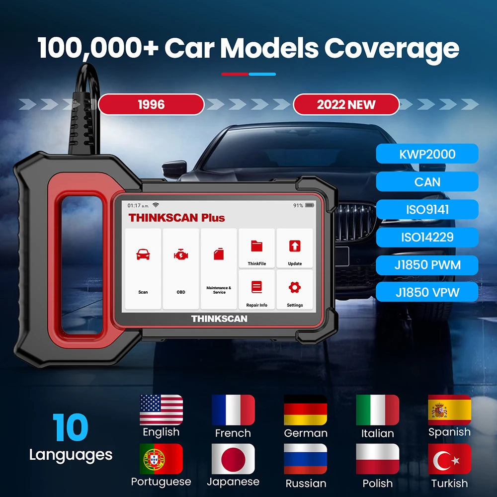 THINKCAR Thinkscan Plus S7 Best Car  Scanner OBD2 Scanner Professional Automotive Code Reader DIY Car Diagnostic Tool 5 Resets