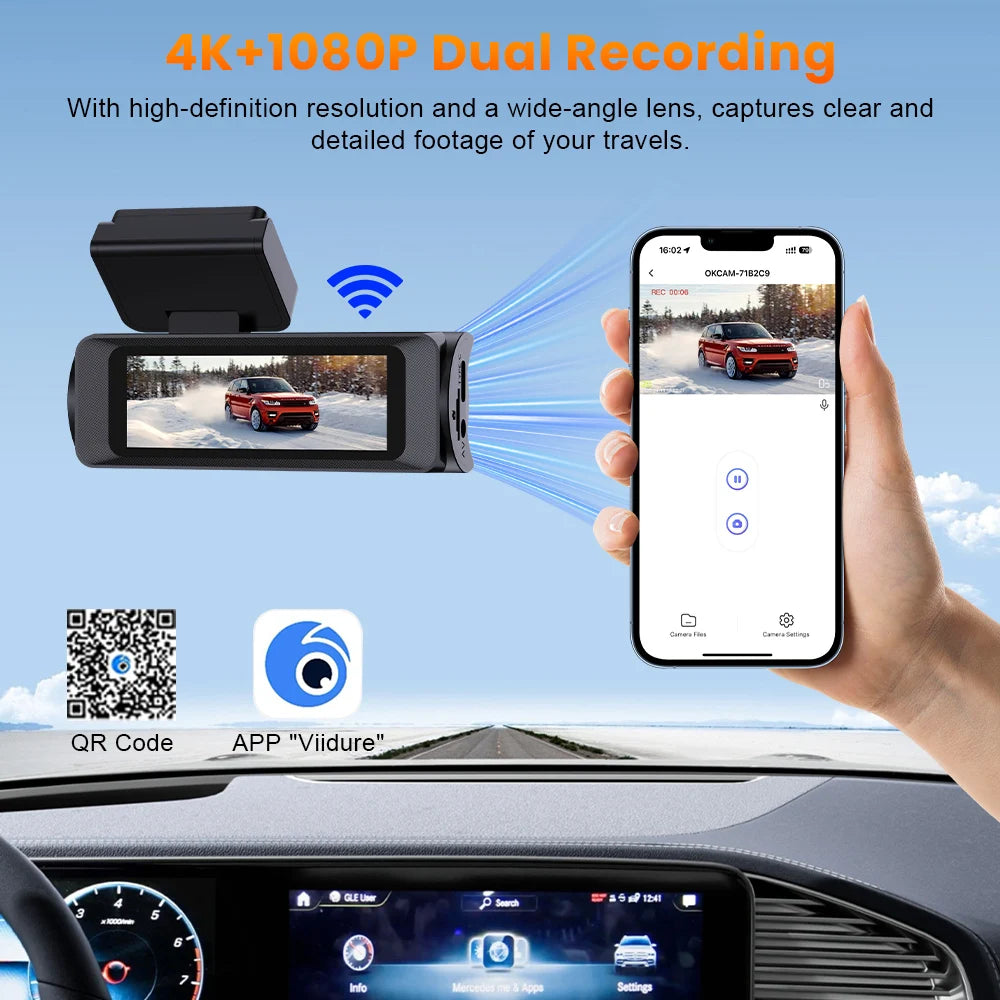 Dual Lens Dash Cam For Car Camera 4K Video Recorder WIFI GPS Car DVR Front and Rear View Camera Night Vision Car Accessories