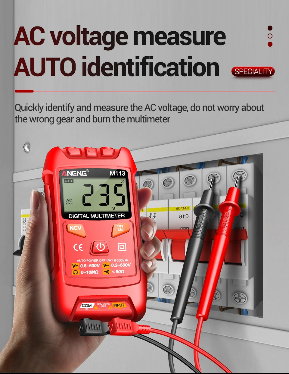 ANENG M113 Inteligent Multimeter 1999 Count Digital AC/DC Voltage Meter Ohm NCV Measuring Mini Instruments Electricity Test Tool