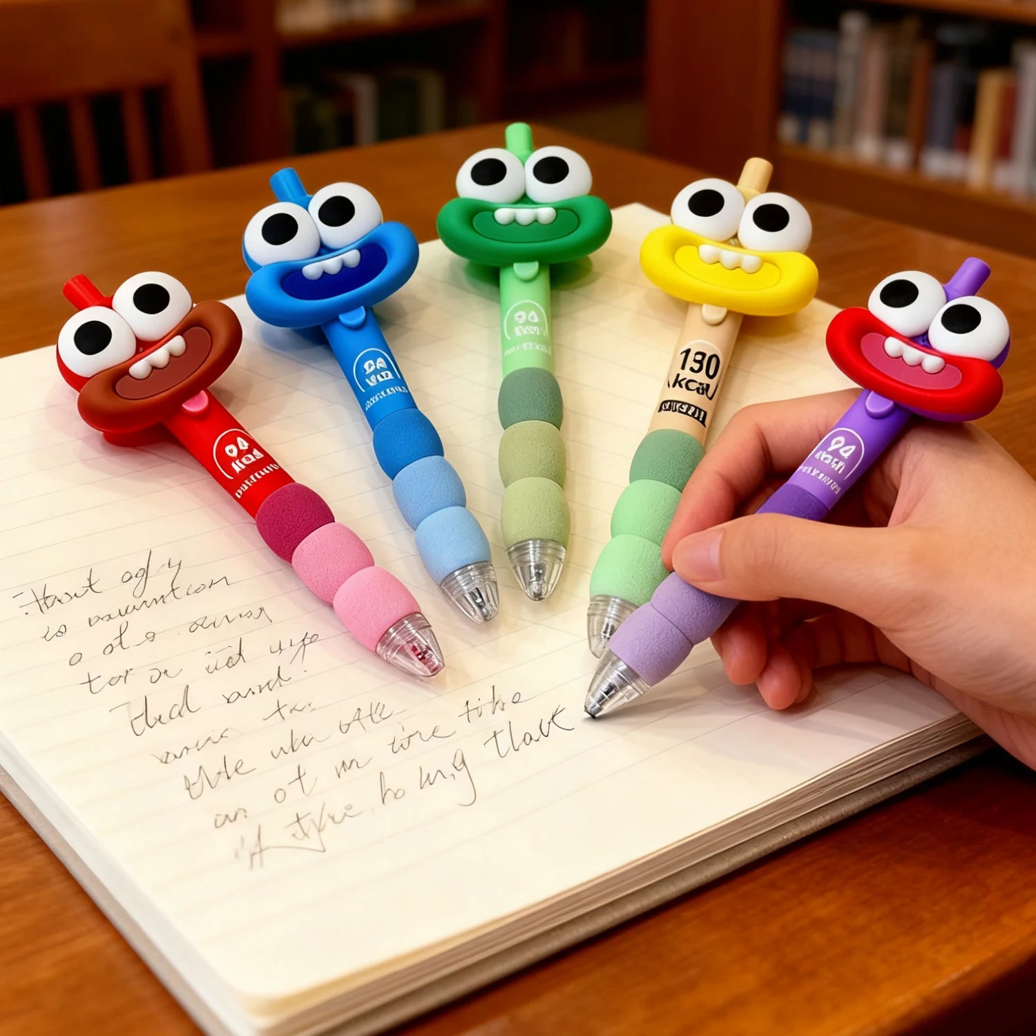 5 cute and creative ballpoint pens, black 0.5mm fine-tipped pens, suitable for school, office, and as a student gift.