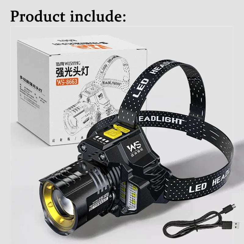 Powerful LED Headlamp Motion Sensor Headlight 18650 Rechargeable COB Head Flashlights High Power Head Lamp Fishing Headlight