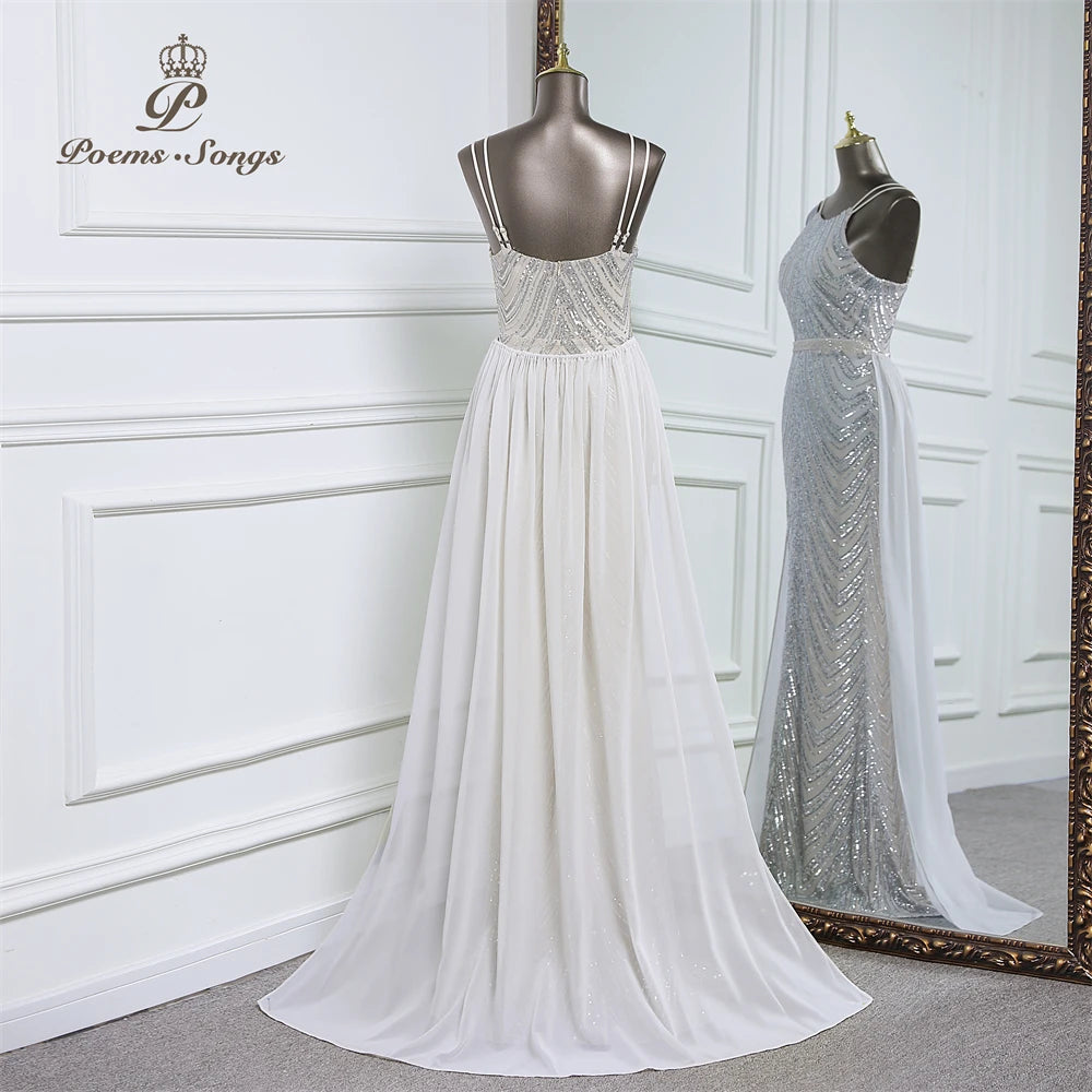 luxury sequins mermaid evening dress With Detachable Chiffon Train Prom Dress evening party dresses for women wedding party