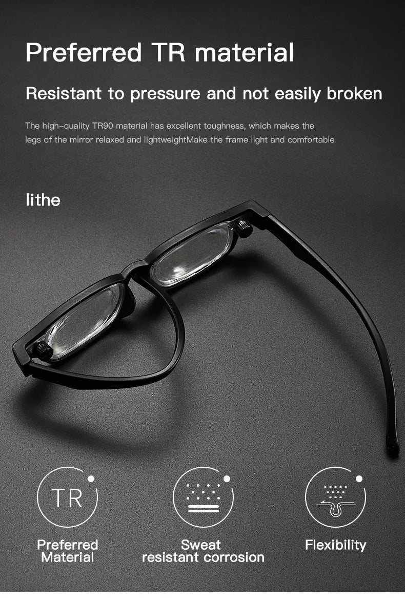 Portable Rotatable Adjustable Focal Length Reading Glasses Square Full Frame Adjustable From +50 To +350 Degrees Eyeglasses