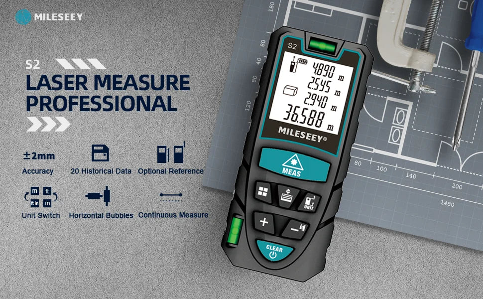 MILESEEY Laser Distance Meter S2 40M 60M 80M 100M 120M Laser Rangefinder,Trenas a Laser with Multi Measurement Function