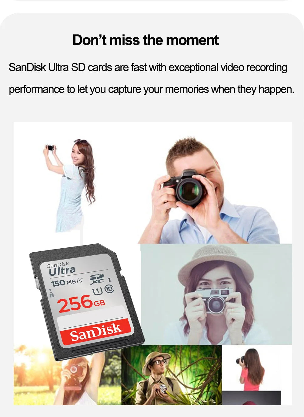 SanDisk Full-Size SD Card 32GB SDHC C10 64GB 128GB 256GB SDXC Card 512GB cartao de memoria carte sd tarjeta For HD video Camera