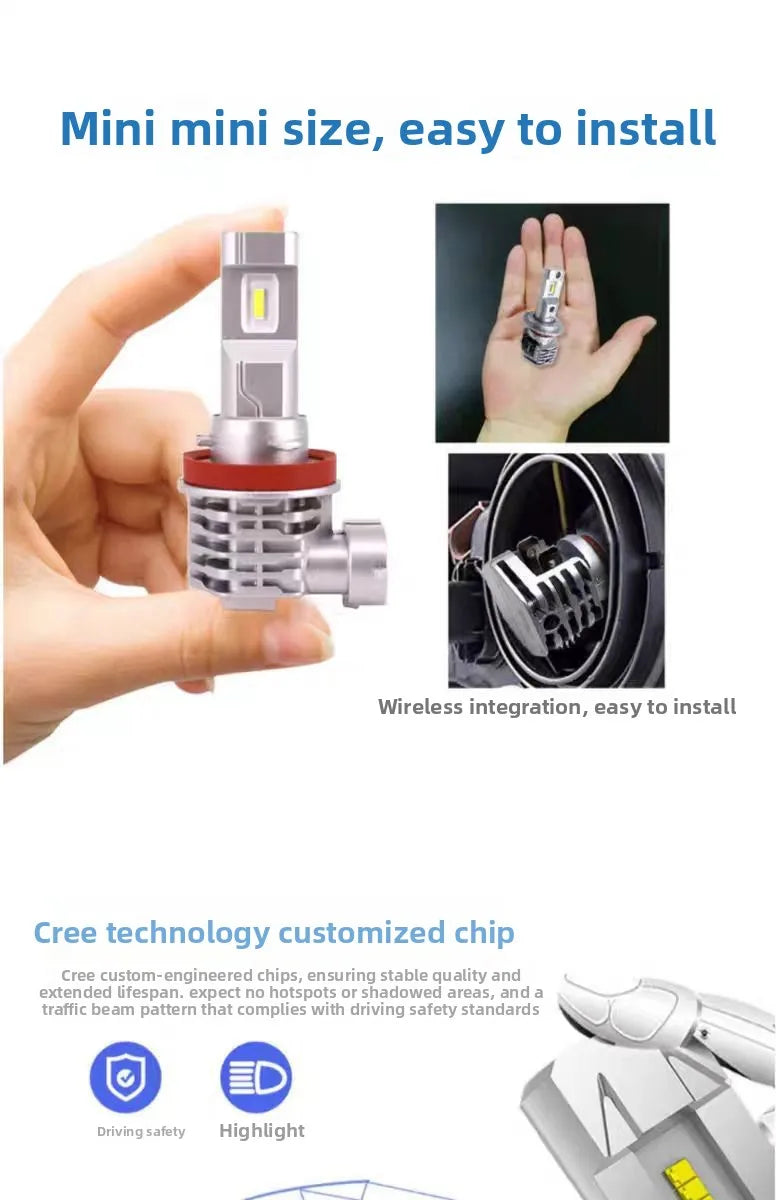 Automotive LED Headlights - High/Low Beam Switchable Headlight Bulbs, Laser Wireless Integrated LED Lights, Motorcycle Lights