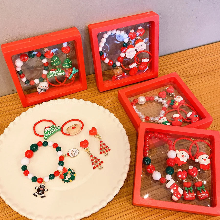 Children's Christmas Gift Jewelry Set: Colorful Bracelet, Versatile Ring & Headrope– Ideal Festive Xmas Present for Boys & Girls