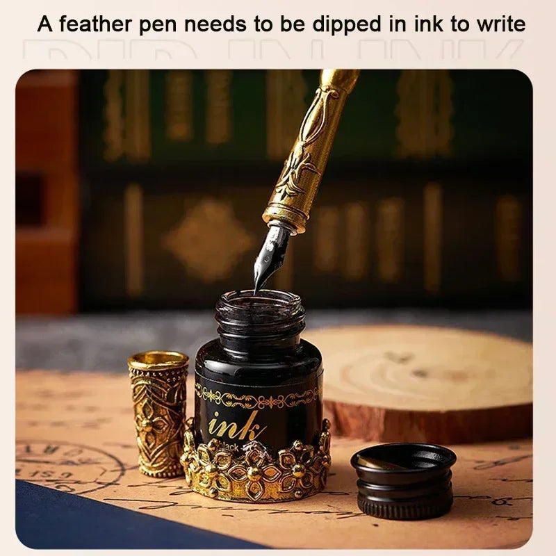 European Style Quill Pens Set with Ink New Retro Dipping Quill Pen Wholesale Lacquer Seal Student Dip Pencil Feather Pen Gifts