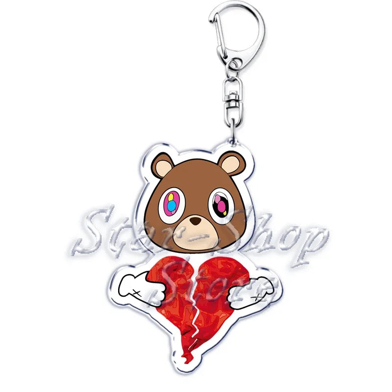 Popular Rapper YE Keychains for Accessories Bag Graduation Kanye Dropout Bear Key Chain Keyring Jewelry Fans Friends West Gifts
