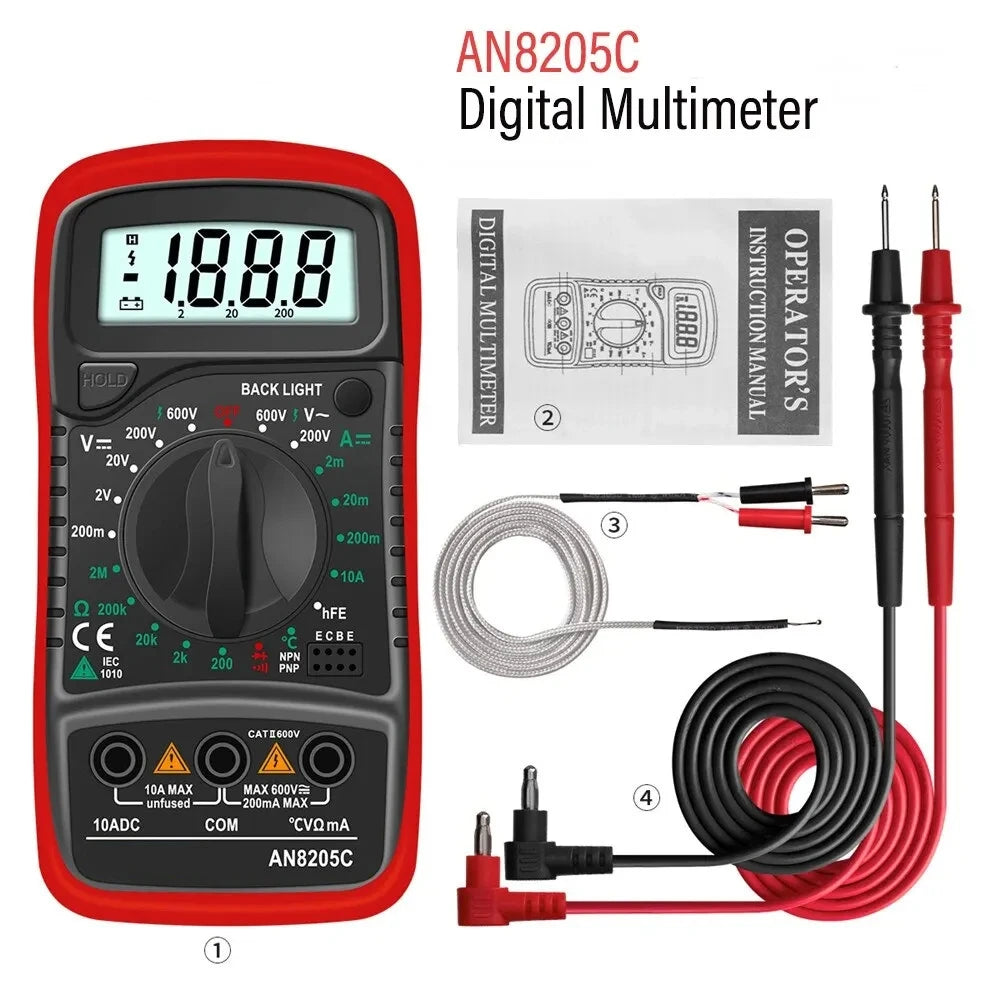 Digital Multimeter AC/DC Ammeter Volt Ohm Multimetro Tester Meter With Thermocouple LCD Backlight Portable