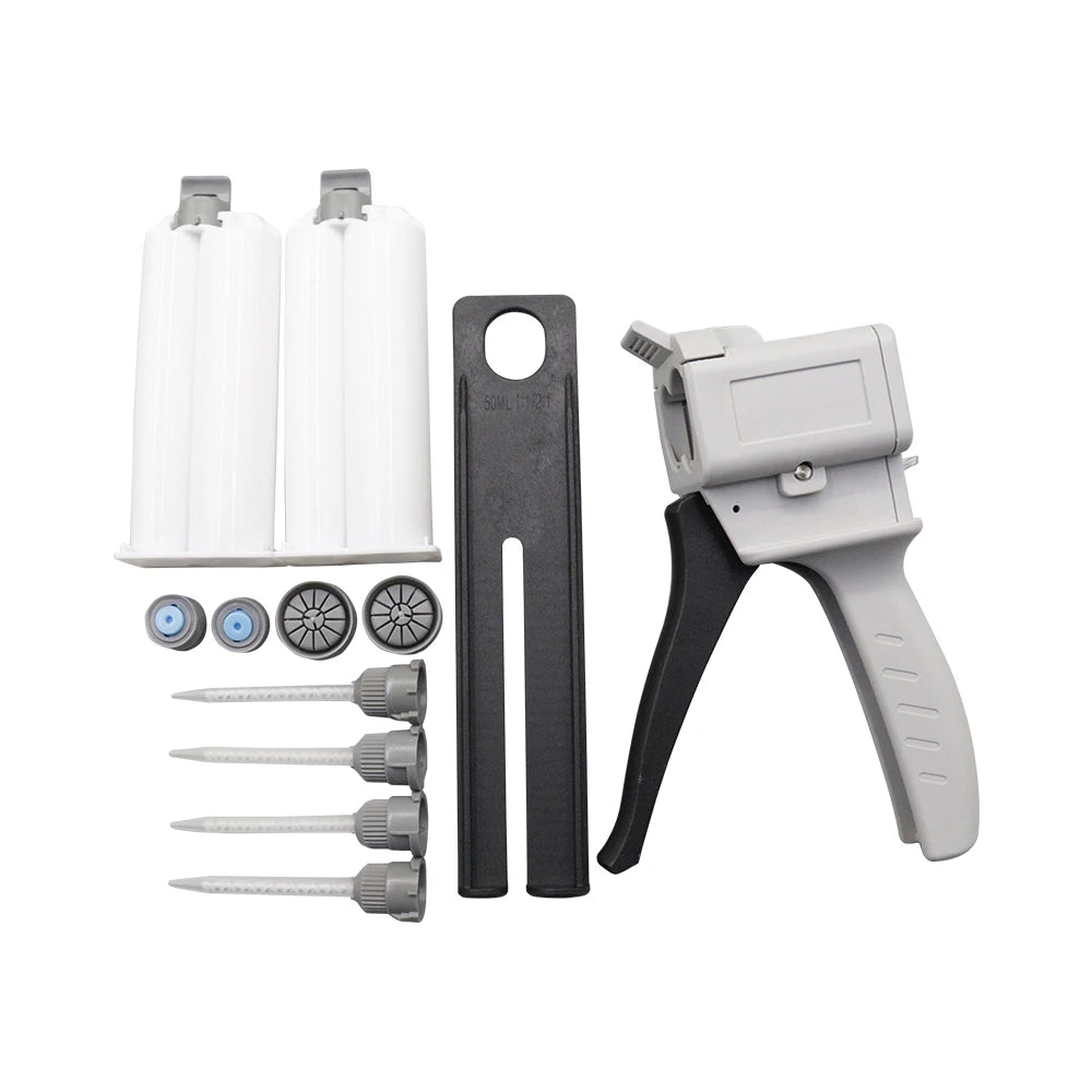 50ml Dispensing Gun AB Glue Gun Two-component Glue Gun 1:1/2:1 Epoxy Resin Gun With 4 Mixing Tubes 2 Empty Dual Cartridges