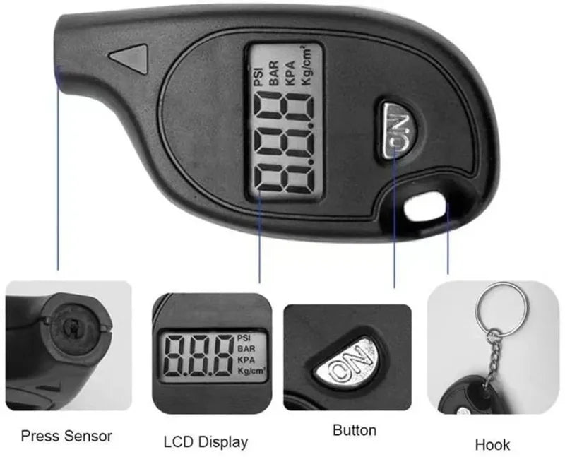 Tire Pressure Gauge with LCD Display Digital  - Auto & Motorcycle Air Pressure Tester and Safety Alarm Tool