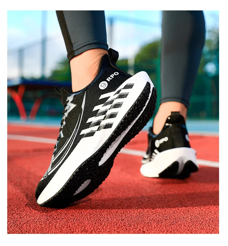 Sports and leisure shoes, men's shoes, marathon oversized air cushioned shoes, fly woven all season rubber, wear-resistant, anti
