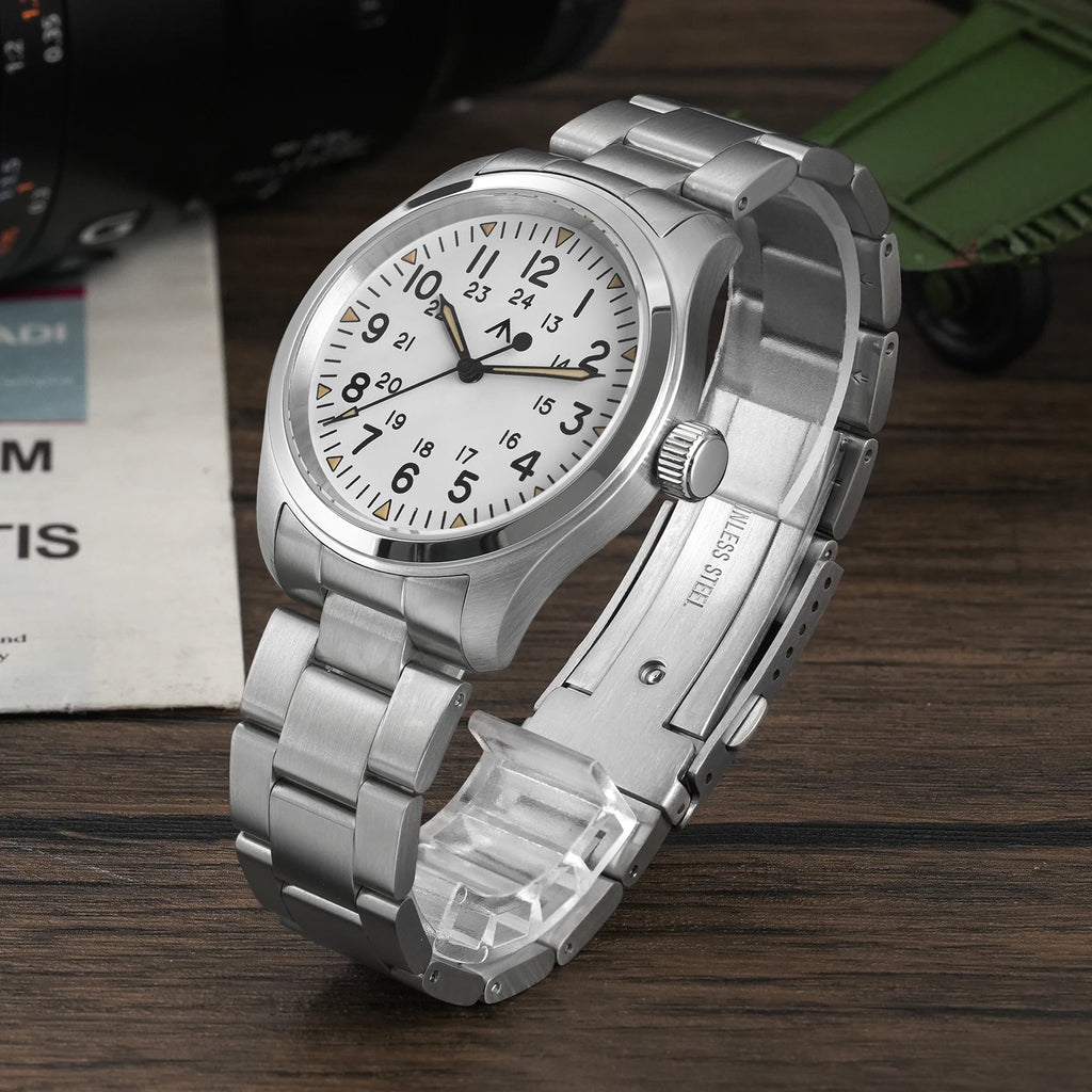 Militado ML08 Military Watch VH31 Quartz Movement Double Domed Sapphire C3 Super Luminous 10Bar Waterproof 38mm Vintage Watches