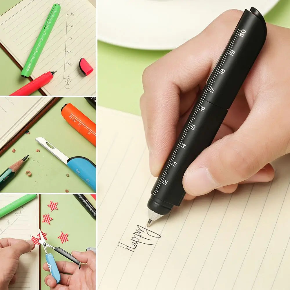 Creative Multifunction Ballpoint Pen with Folding Scissors Knife Ruler Candy Color Pens for Writing Office School Stationery