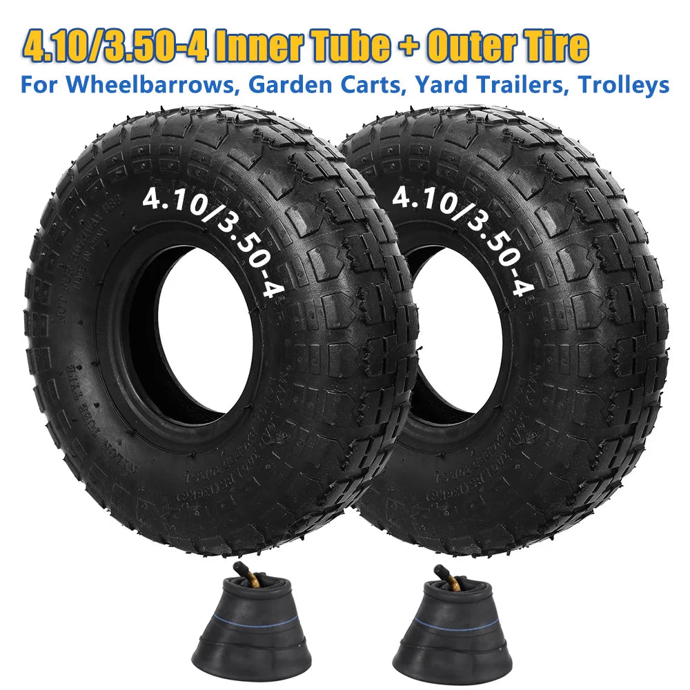 4.10/3.50-4 410/350-4 4.10-4 Tire and Inner Tube for Warehouse Cars Scooter Wheel Hand Truck Lawn Mower Dollies Wheelbarrow
