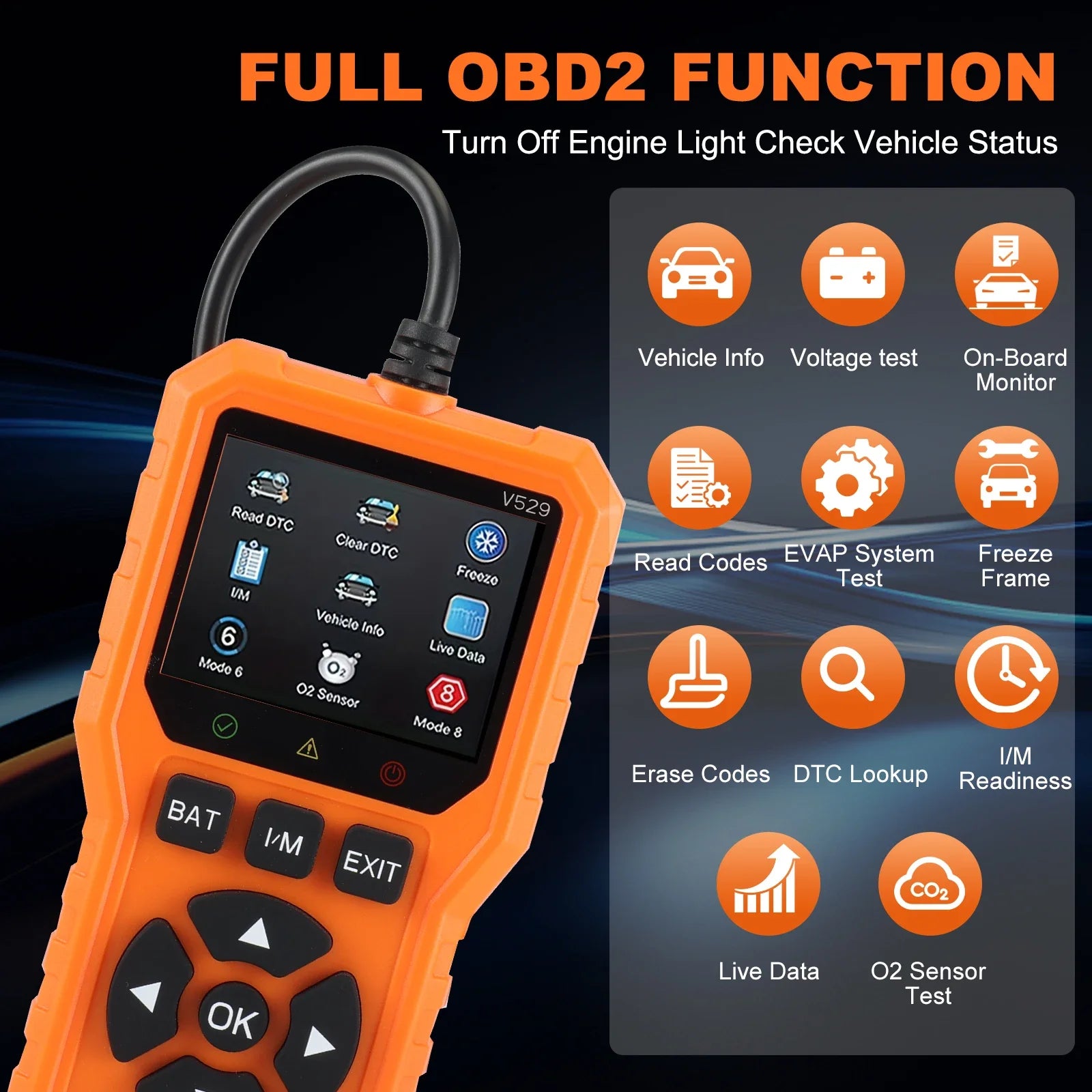Car OBD2 scanner diagnostic tool is a comprehensive car code reader and engine fault scanner suitable for all vehicles