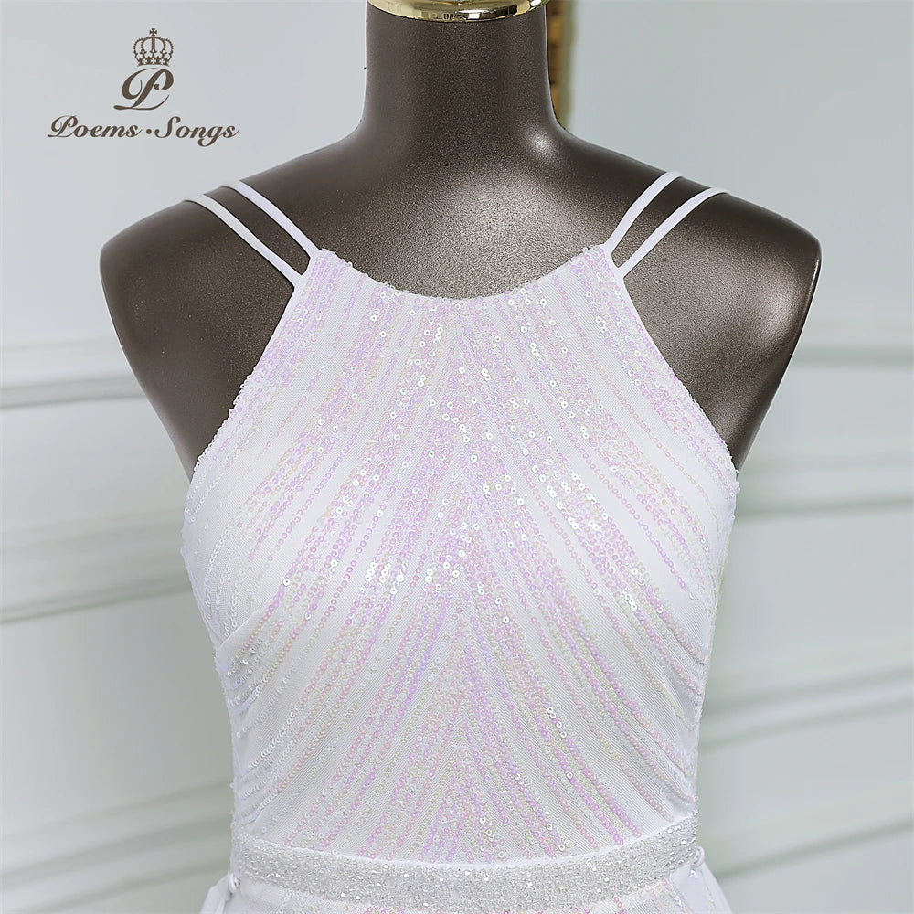 luxury sequins mermaid evening dress With Detachable Chiffon Train Prom Dress evening party dresses for women wedding party