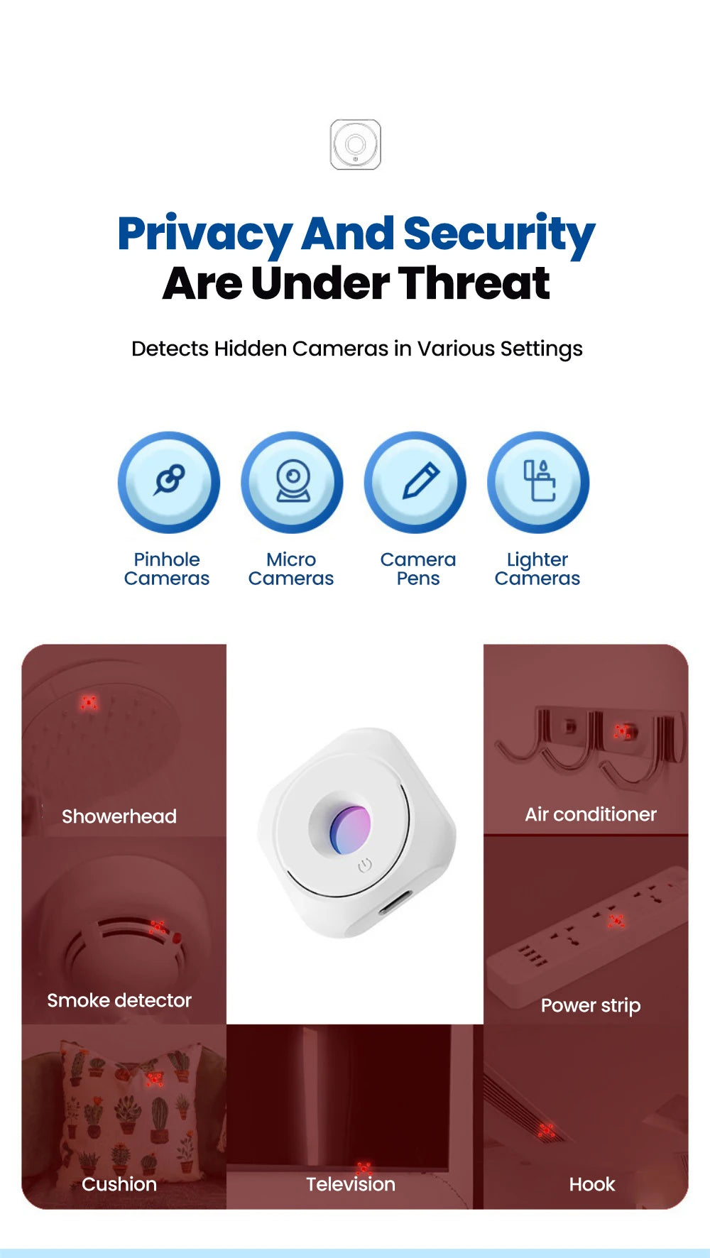 Anti-spy Camera Detector Portable Hidden Lens Camera Detect Finder For Hotel Anti-Peeping Security Protection Candid Detector