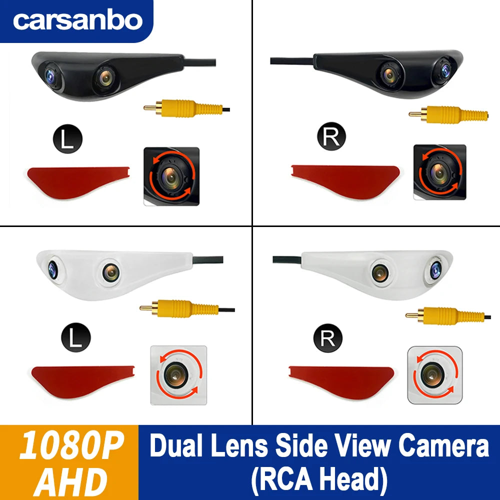 Carsanbo Car Side View Dual Lens Camera AHD 1080P Sedan Camera With Two Lenses RCA connector Rotatable Lens Design Camera
